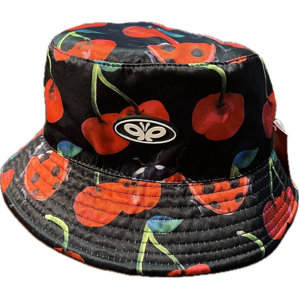 Petals and Peacocks Ladybug and Cherries Bucket Hat Black Satin-like One Sz NWT